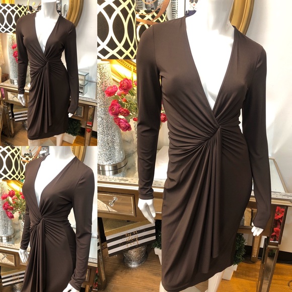 GUCCI Brown Twist Front Long Sleeved Dress - Picture 2 of 8
